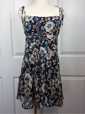 All in Favor Navy Floral Tie-Strap Mini Dress